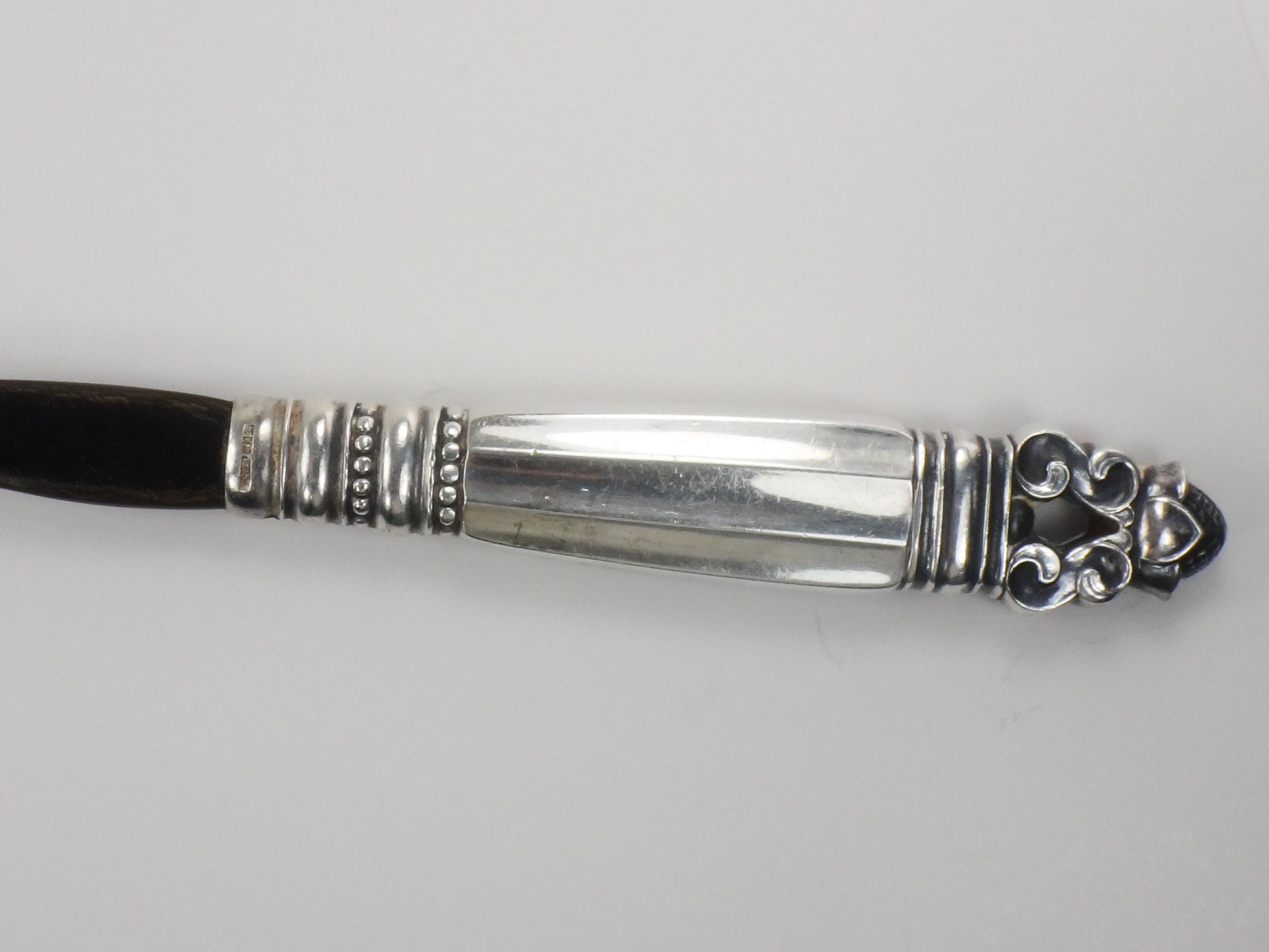 Georg Jensen Sterling Silver Acorn Pattern Salad Serving Spoon with Horn Bowl