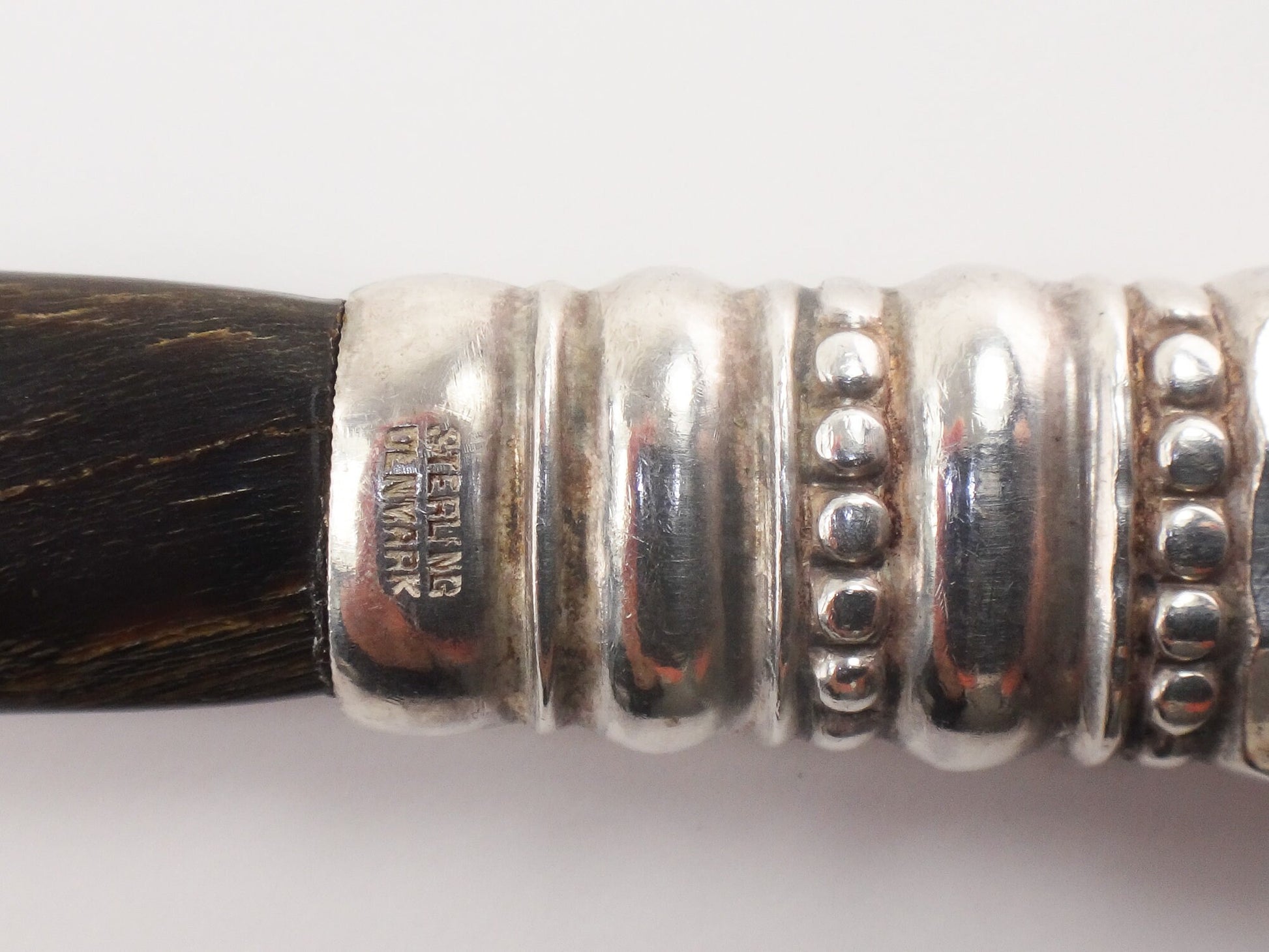 Georg Jensen Sterling Silver Acorn Pattern Salad Serving Spoon with Horn Bowl