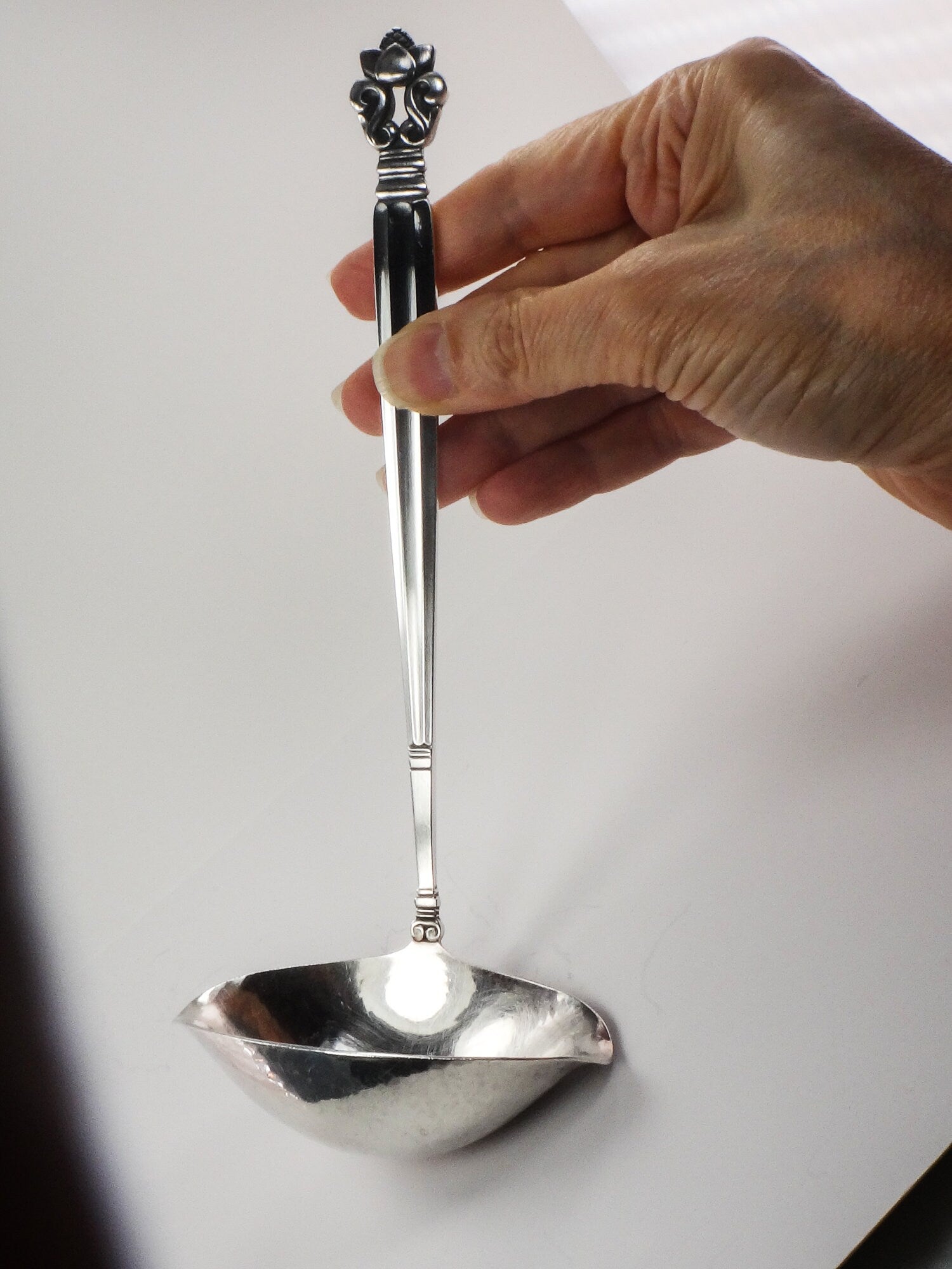 Georg Jensen Sterling Silver Acorn Pattern Large Gravy Ladle 7 3/4"