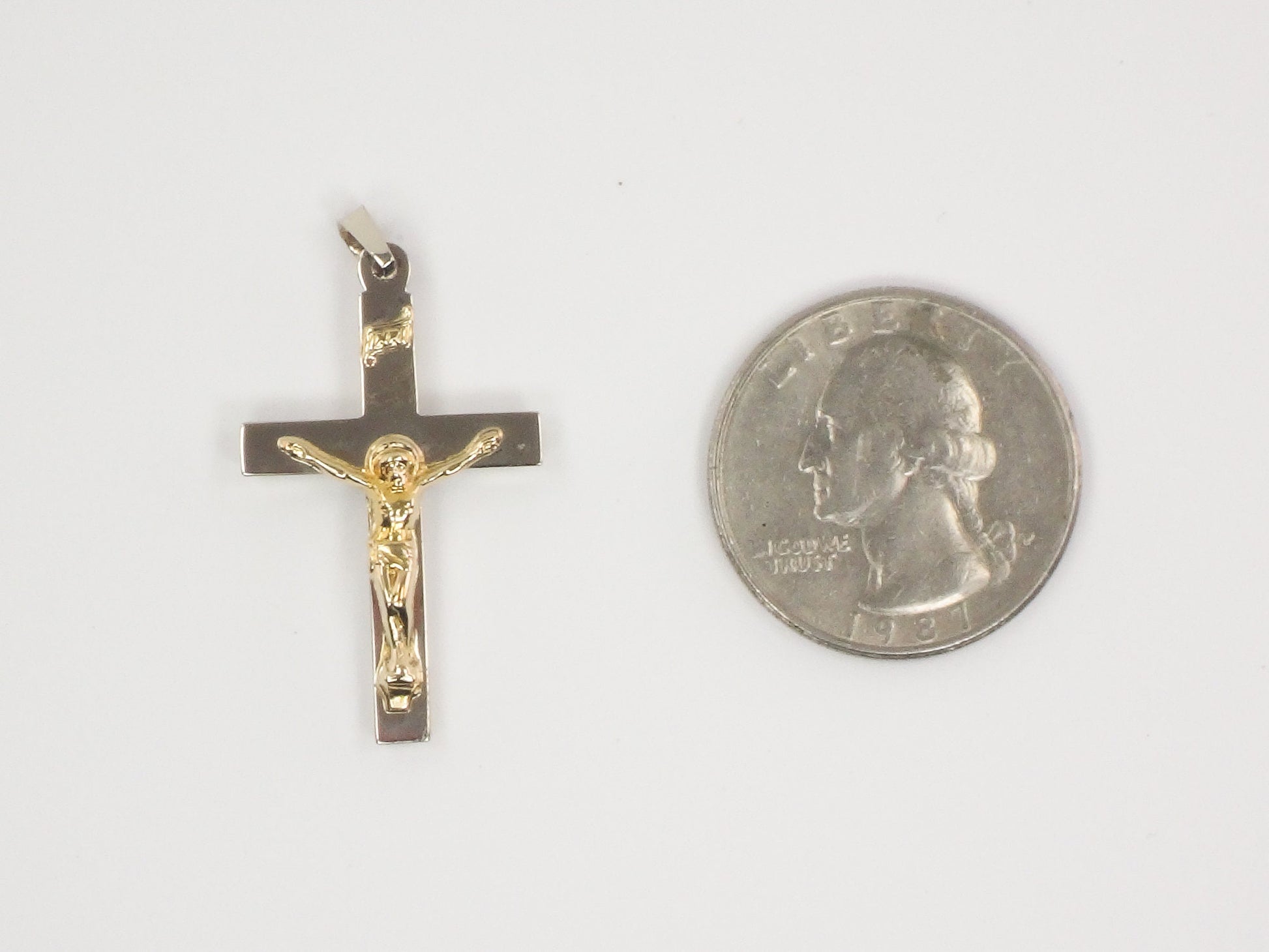 Vintage 14k Two Tone Gold Crucifix, Gold Cross Pendant