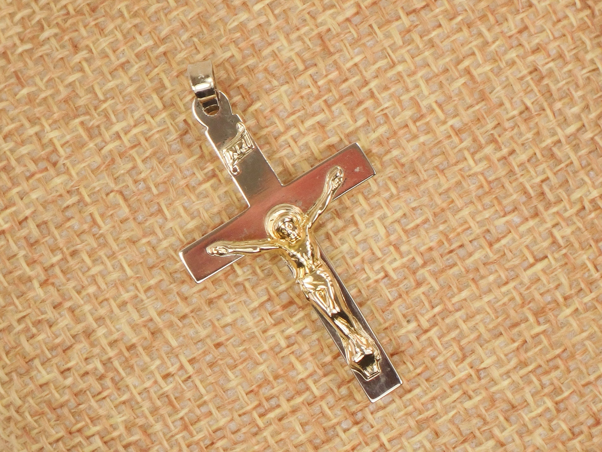 Vintage 14k Two Tone Gold Crucifix, Gold Cross Pendant