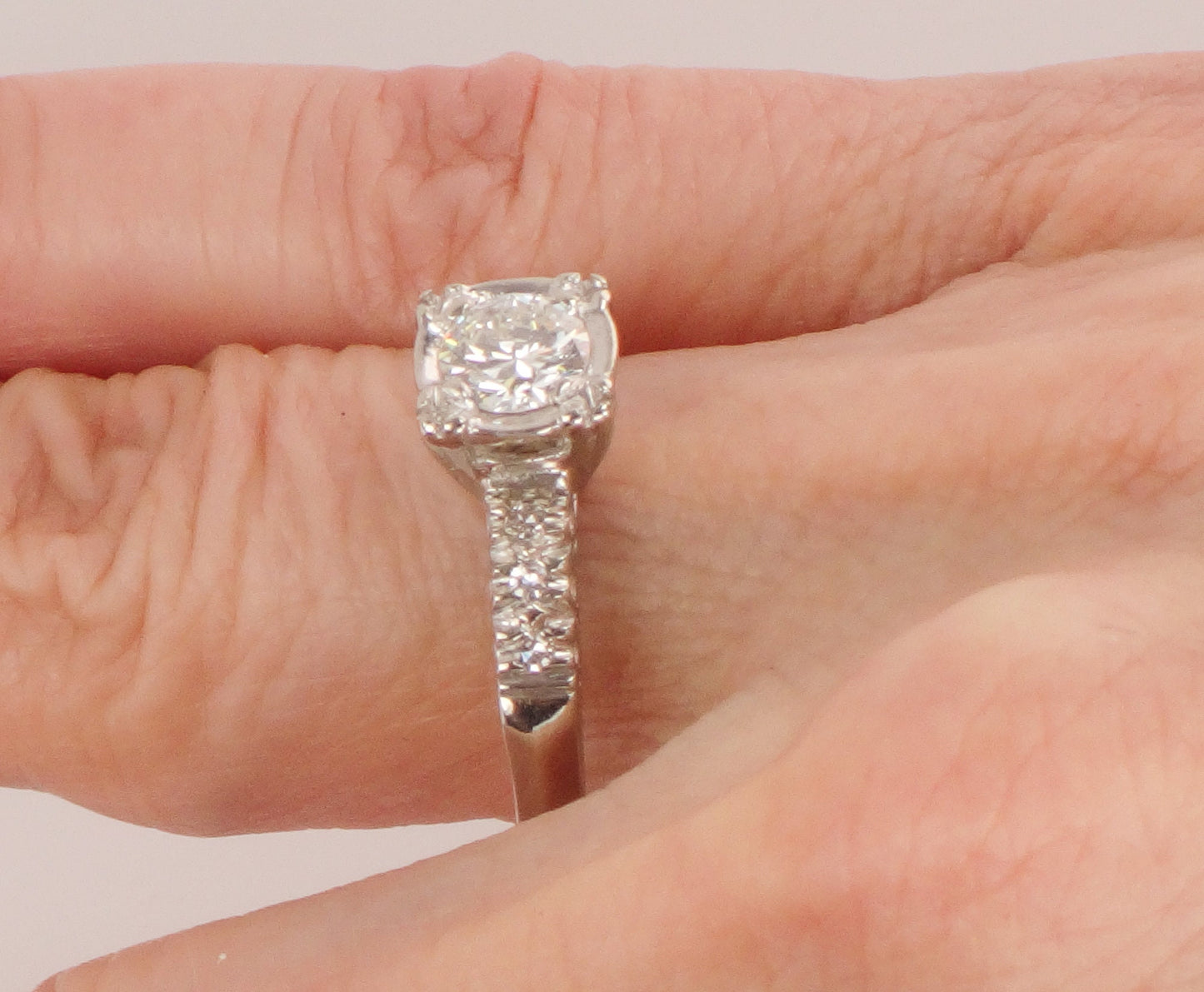 Vintage 14k White Gold Natural Diamond Engagement Ring Mid-Century Engagement Ring Approx. 1/2 Carat Center Size 8.5