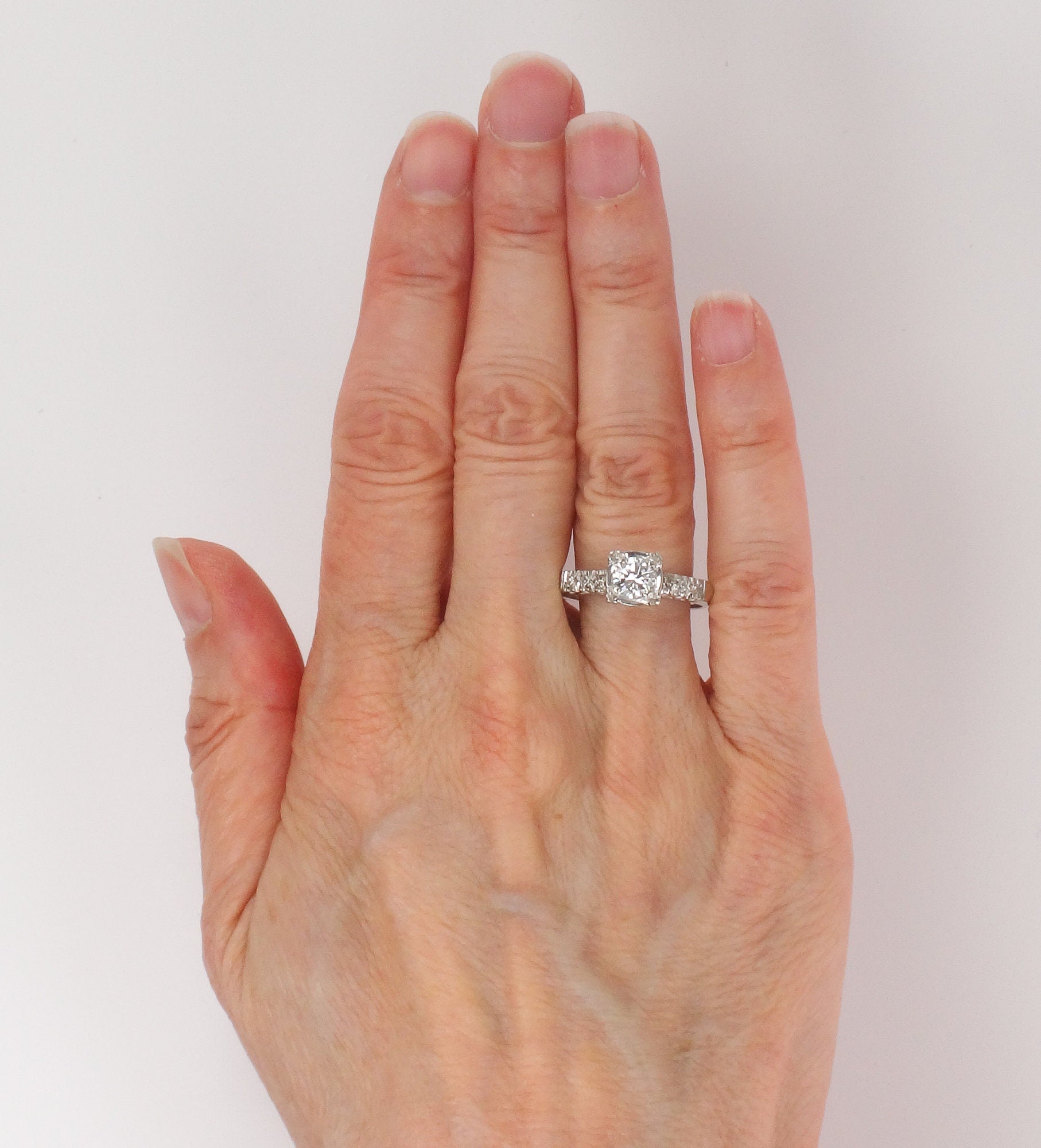 Vintage 14k White Gold Natural Diamond Engagement Ring Mid-Century Engagement Ring Approx. 1/2 Carat Center Size 8.5