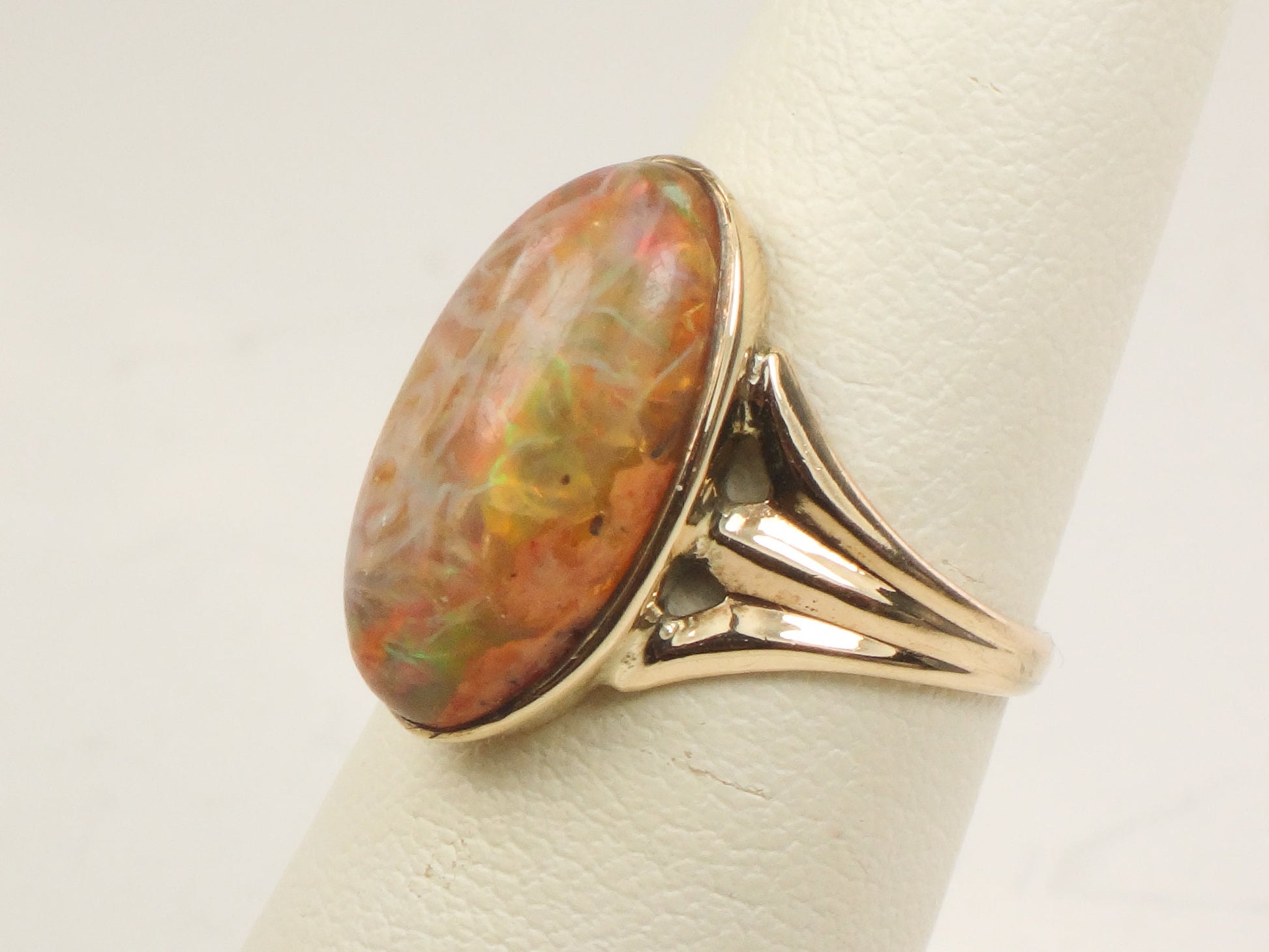 Vintage 10k Yellow Gold Natural Multi-Colored Opal Ring Size 5