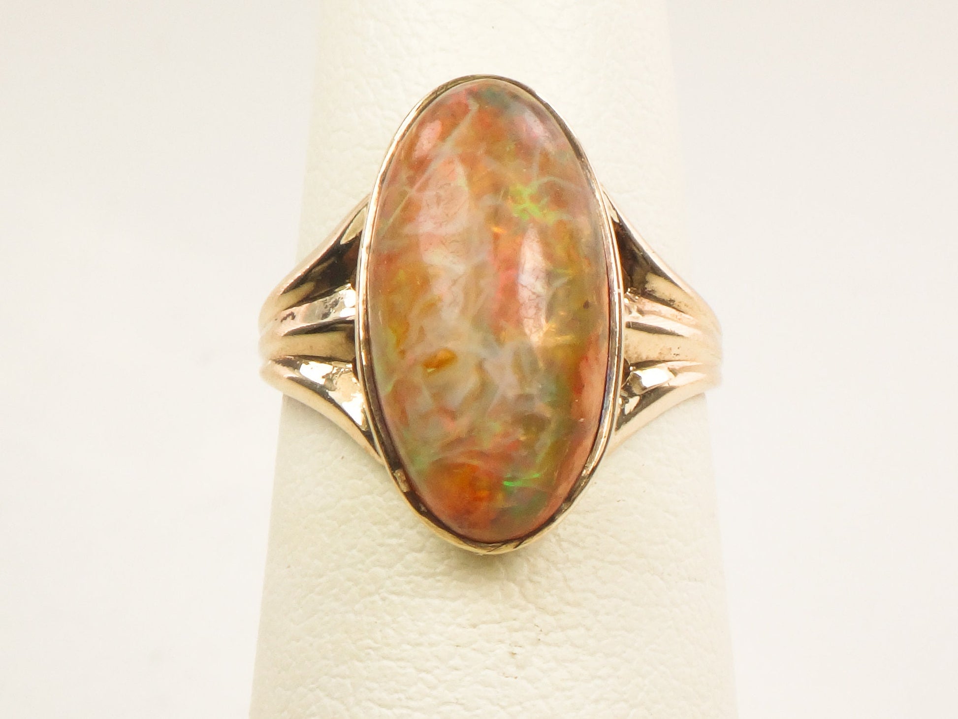 Vintage 10k Yellow Gold Natural Multi-Colored Opal Ring Size 5