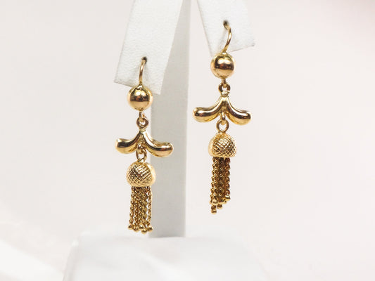 Vintage 18k Yellow Gold Tassel Dangle Earrings Fringe Earrings with Latch Backs