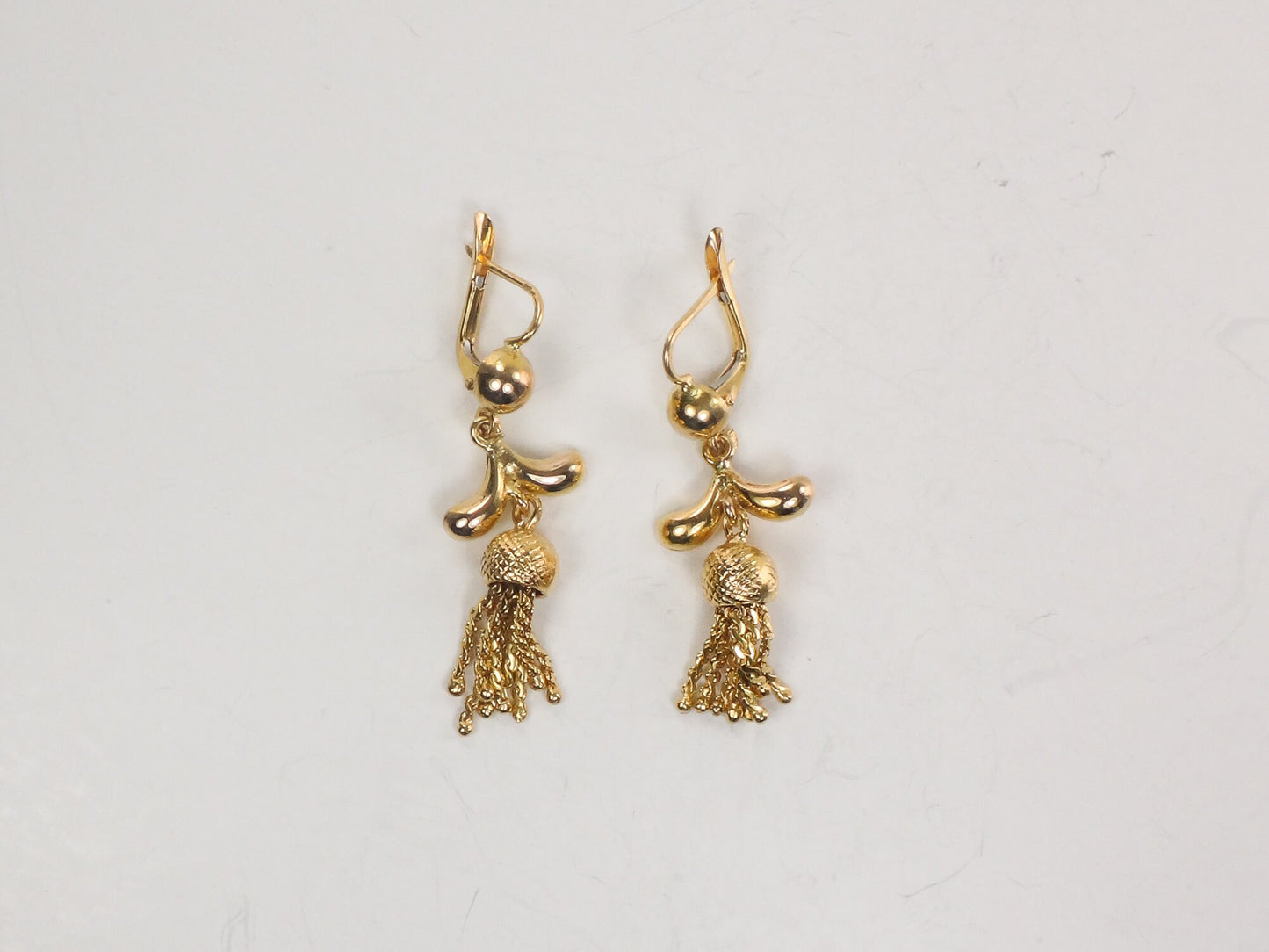 Vintage 18k Yellow Gold Tassel Dangle Earrings Fringe Earrings with Latch Backs