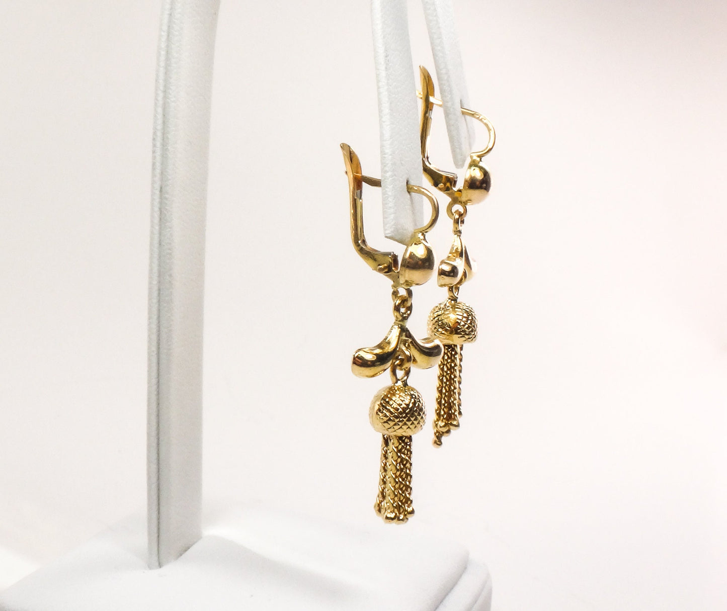 Vintage 18k Yellow Gold Tassel Dangle Earrings Fringe Earrings with Latch Backs