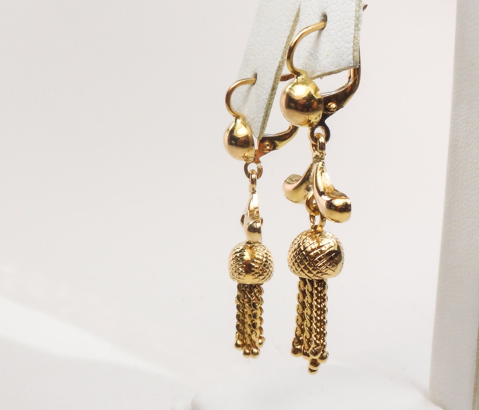 Vintage 18k Yellow Gold Tassel Dangle Earrings Fringe Earrings with Latch Backs