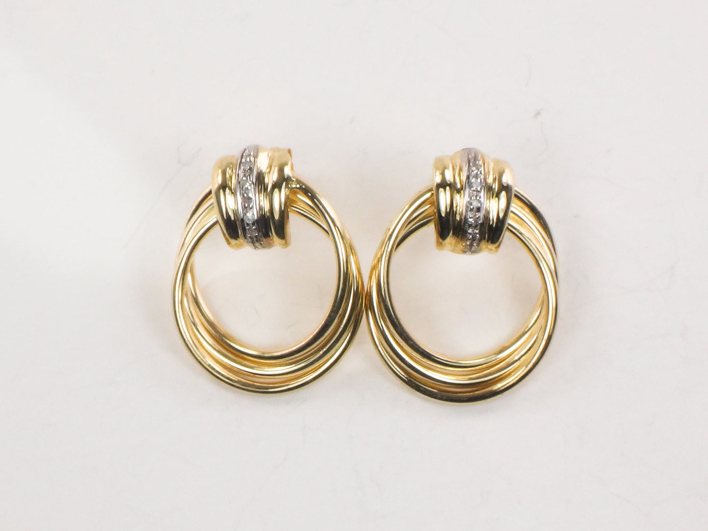 Vintage 14k Gold Large Stud Earrings Yellow Gold Diamond Door Knocker Earrings Mid-Century Modern Style Earrings