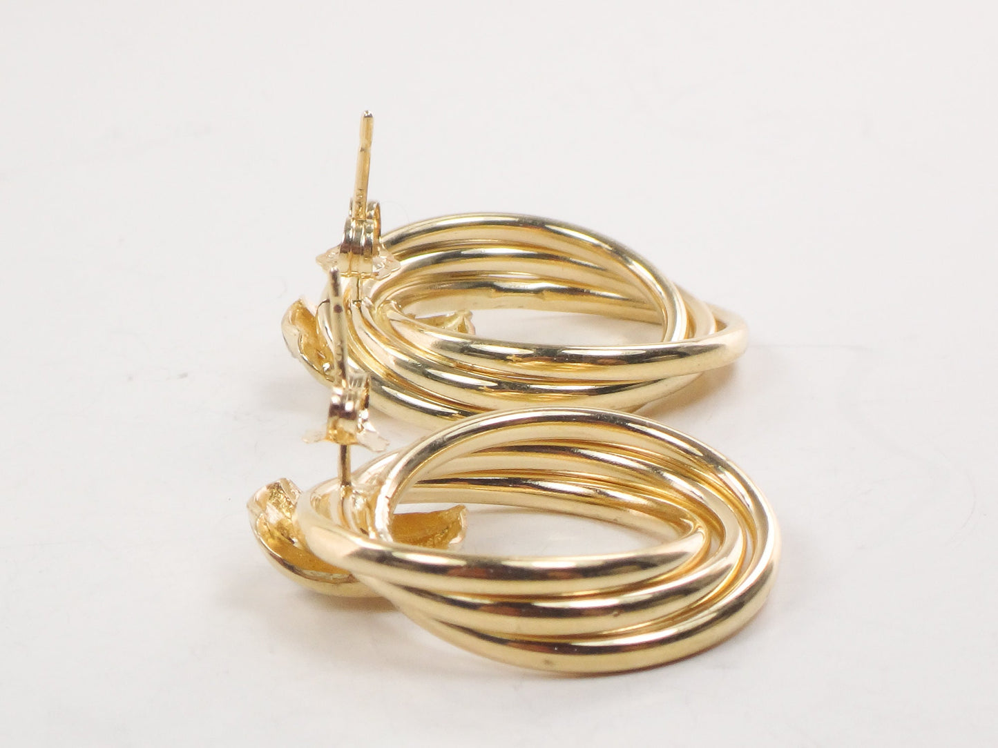 Vintage 14k Gold Large Stud Earrings Yellow Gold Diamond Door Knocker Earrings Mid-Century Modern Style Earrings
