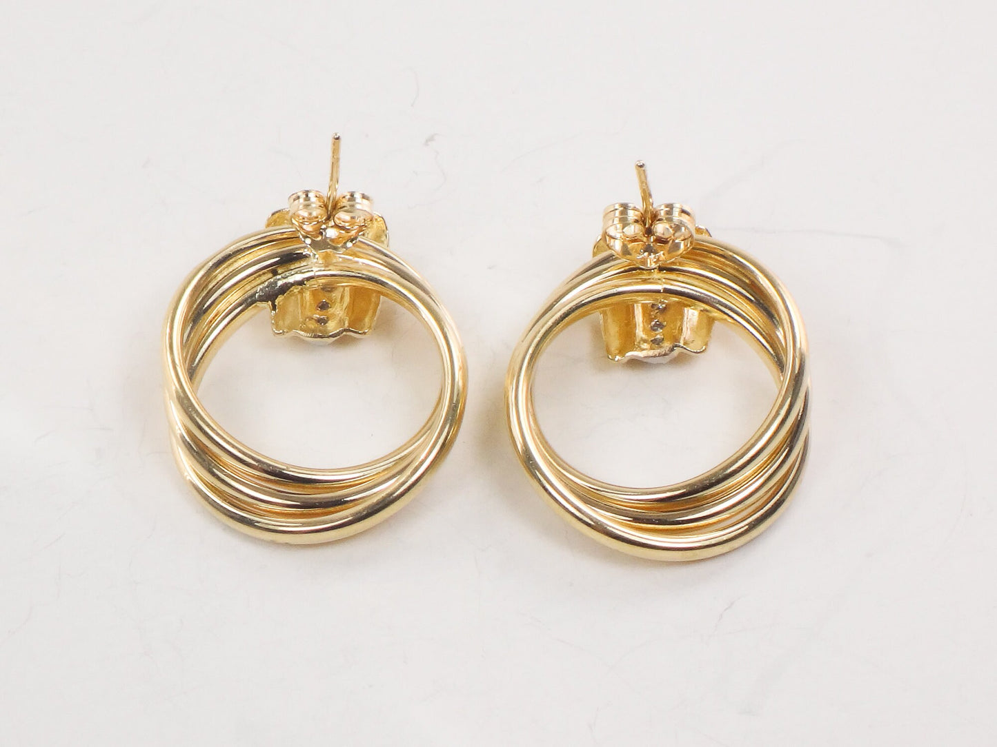 Vintage 14k Gold Large Stud Earrings Yellow Gold Diamond Door Knocker Earrings Mid-Century Modern Style Earrings