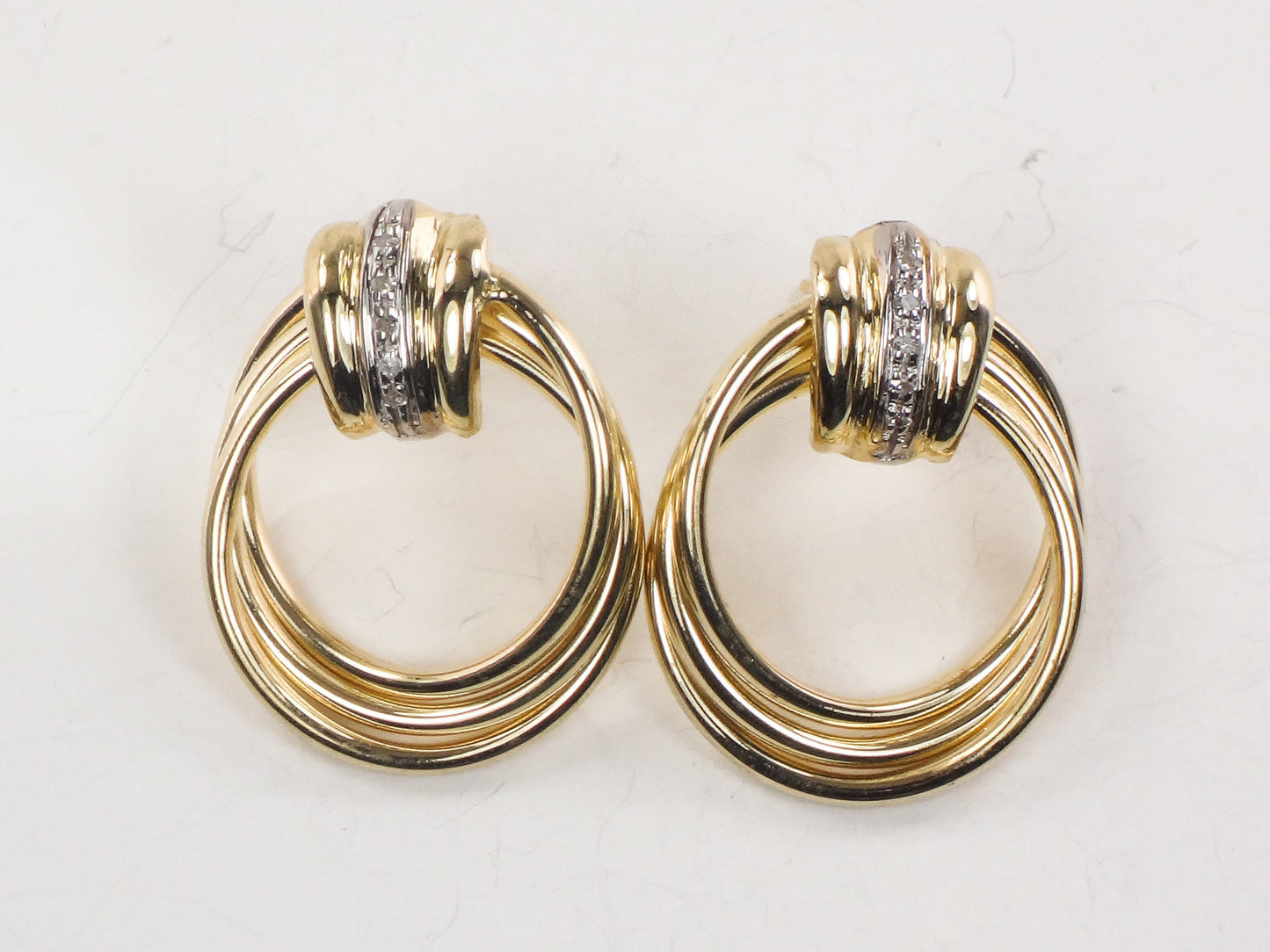 Vintage 14k Gold Diamond Door Knocker Earrings: Mid-Century Modern Style