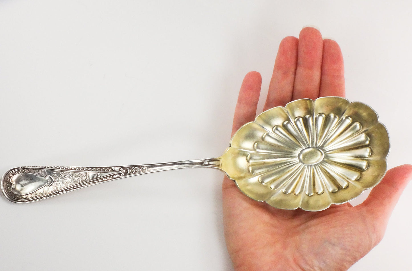 Vintage Gorham Sterling Silver Hindostanee Salad Spoon No Monogram Large Sterling Brite Cut Serving Spoon 1878