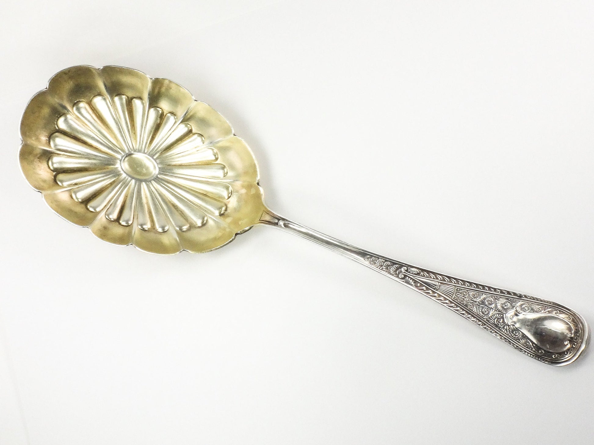 Vintage Gorham Sterling Silver Hindostanee Salad Spoon No Monogram Large Sterling Brite Cut Serving Spoon 1878