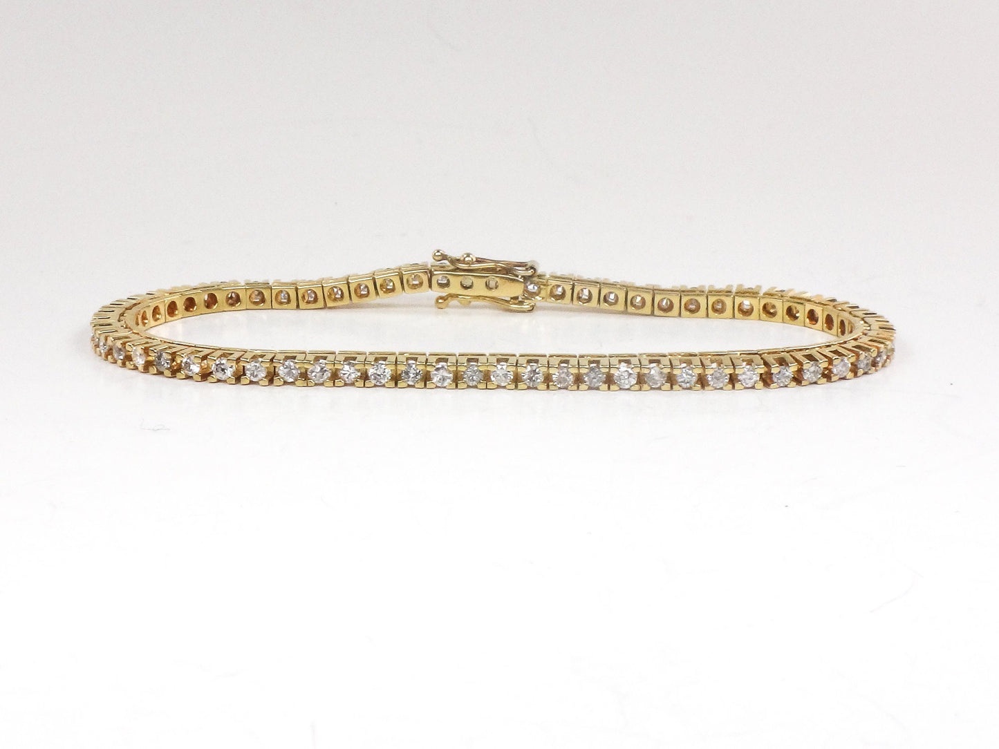 Vintage 14k Yellow Gold Natural Diamond Tennis Bracelet, 2.5 CT TDW Diamond Bracelet 7"