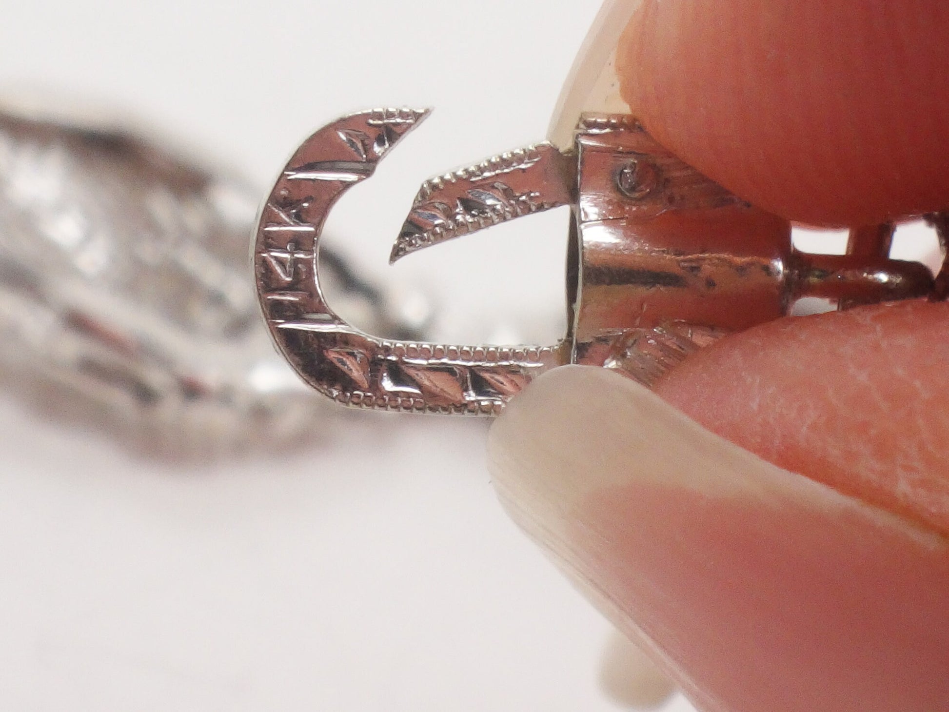 Art Deco Rock Crystal Quartz Diamond Bracelet: 14k White Gold Filigree, 6.5" Bridal Jewelry