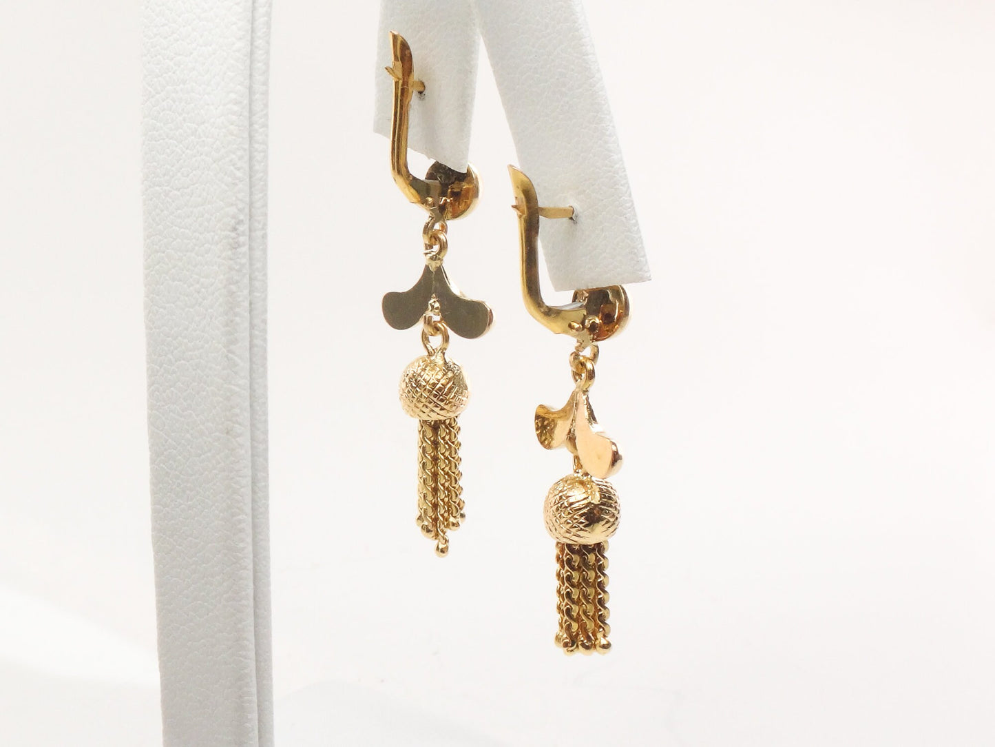 Vintage 18k Yellow Gold Tassel Dangle Earrings Fringe Earrings with Latch Backs