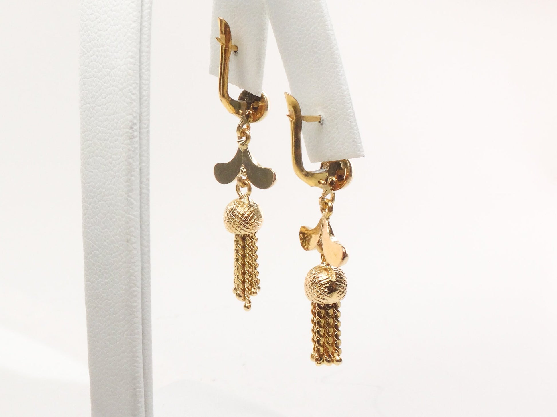 Vintage 18k Yellow Gold Tassel Dangle Earrings Fringe Earrings with Latch Backs