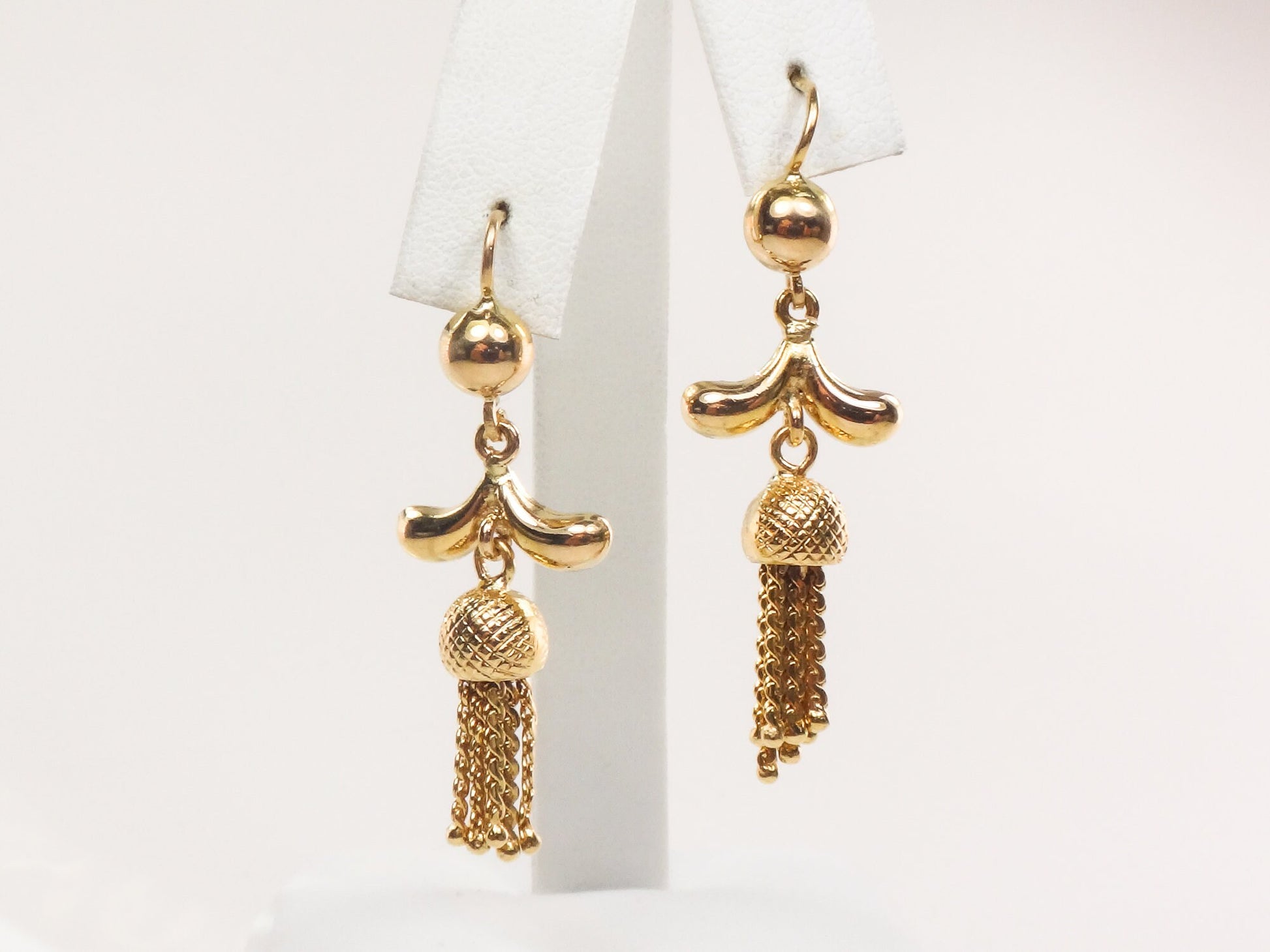 Vintage 18k Yellow Gold Tassel Dangle Earrings Fringe Earrings with Latch Backs