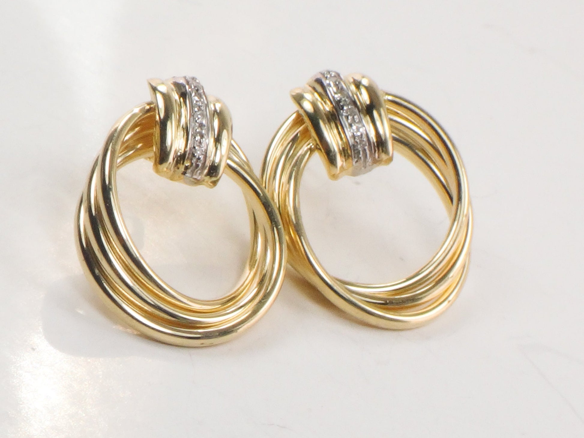 Vintage 14k Gold Diamond Door Knocker Earrings: Mid-Century Modern Style