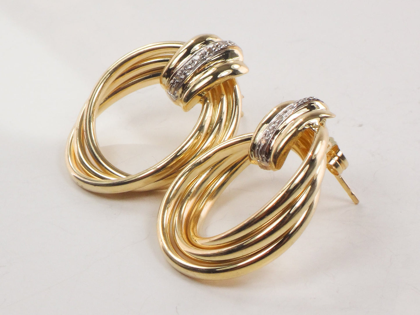 Vintage 14k Gold Large Stud Earrings Yellow Gold Diamond Door Knocker Earrings Mid-Century Modern Style Earrings