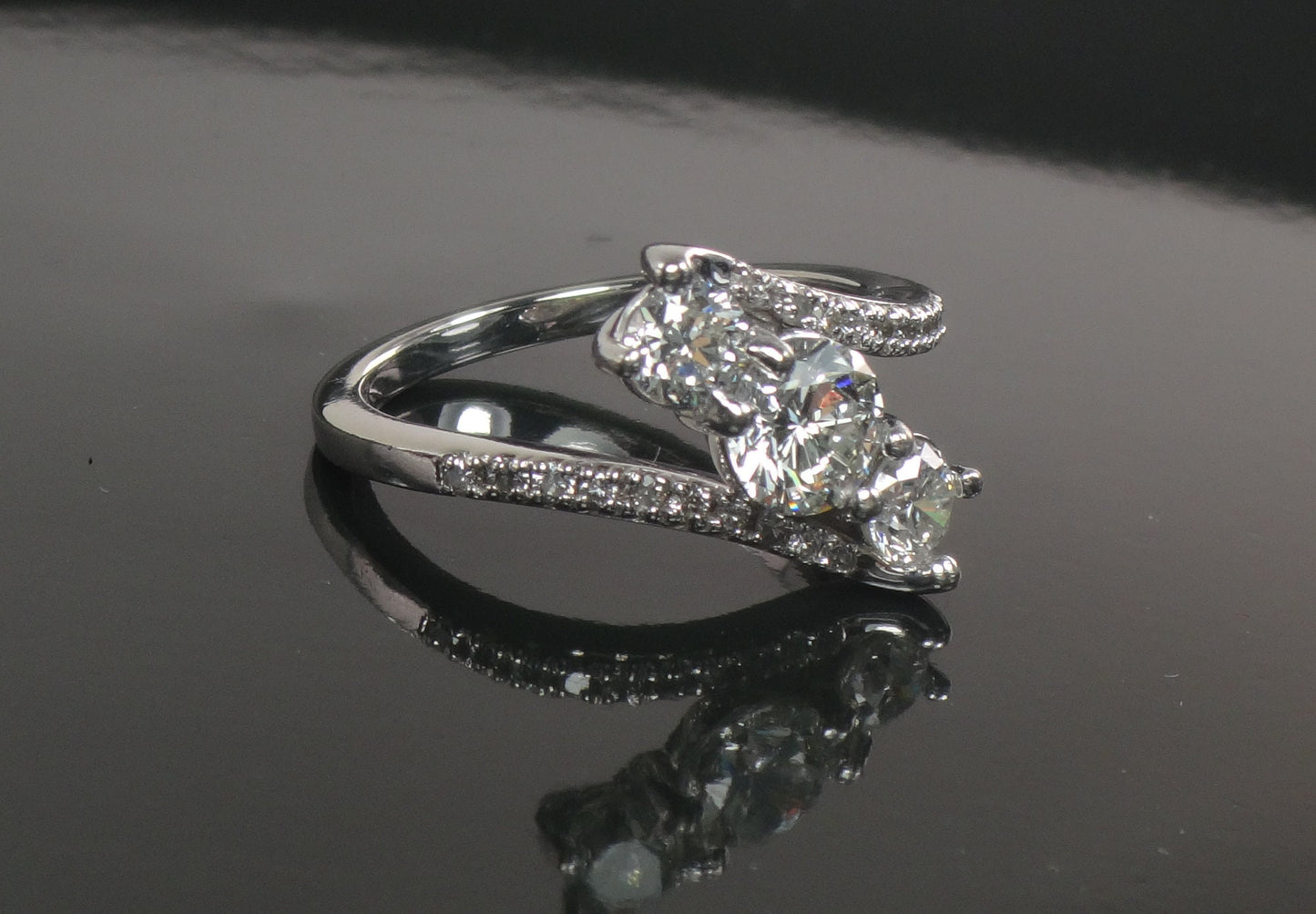 Vintage Three Diamond Ring: 1.5 CTS, 14k White Gold Anniversary Ring, Size 7.5