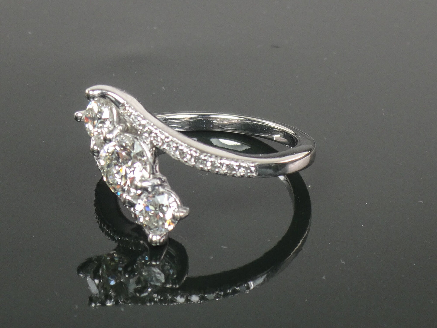 Vintage Three Diamond Ring: 1.5 CTS, 14k White Gold Anniversary Ring, Size 7.5