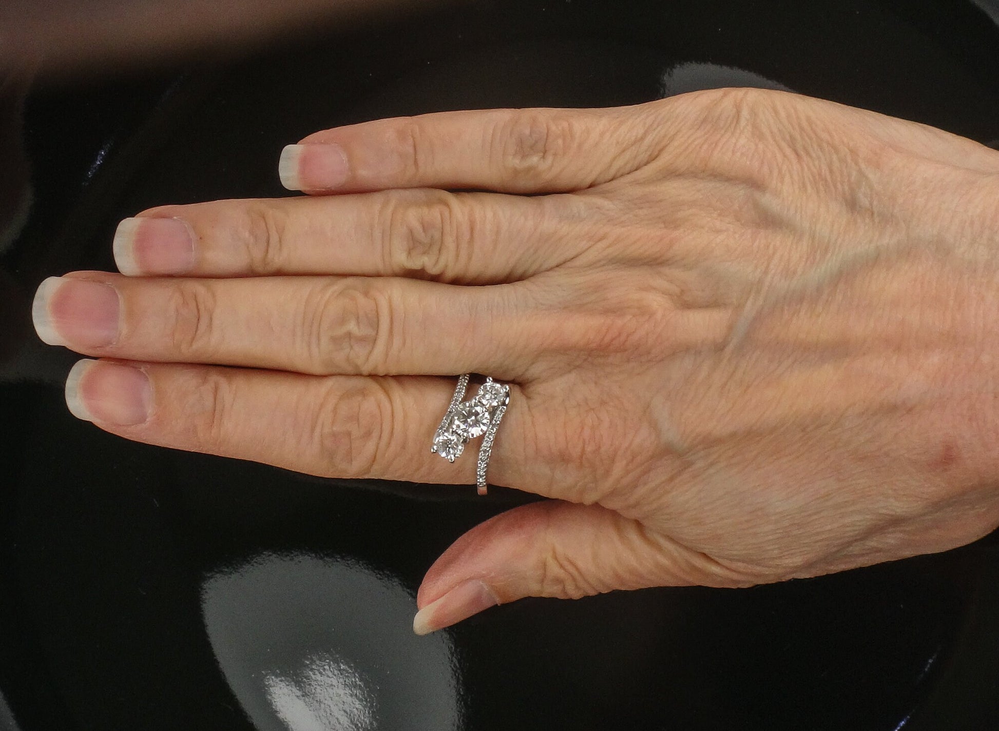 Vintage Three Diamond Ring: 1.5 CTS, 14k White Gold Anniversary Ring, Size 7.5