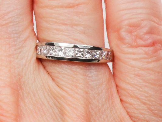 Vintage Platinum Princess Cut Natural Diamond Wedding Band, 1 Carat Total, Size 4