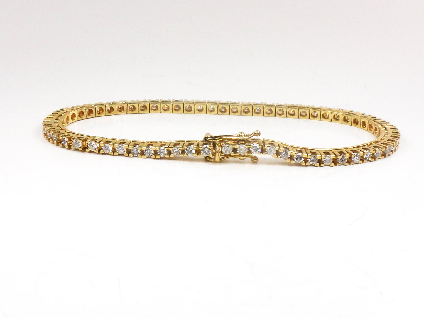 Vintage 14k Yellow Gold Natural Diamond Tennis Bracelet, 2.5 CT TDW Diamond Bracelet 7"