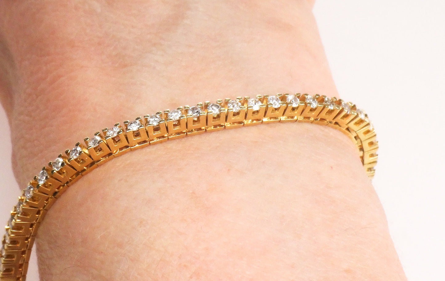 Vintage 14k Yellow Gold Natural Diamond Tennis Bracelet, 2.5 CT TDW Diamond Bracelet 7"