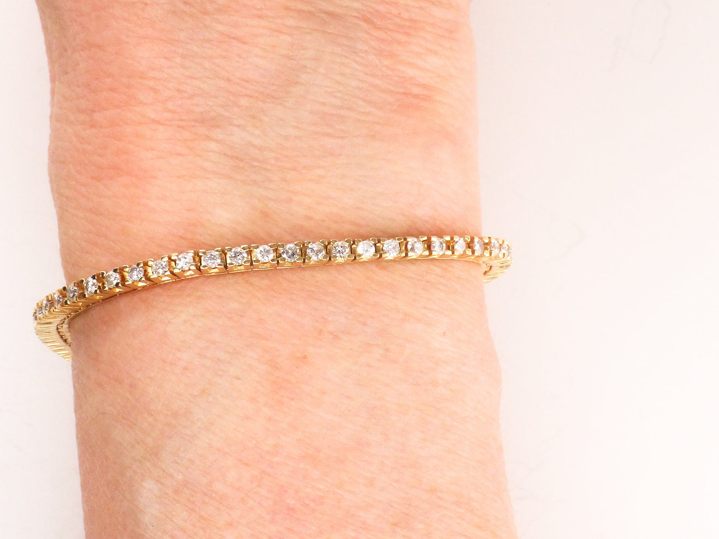 Vintage 14k Yellow Gold Natural Diamond Tennis Bracelet, 2.5 CT TDW Diamond Bracelet 7"