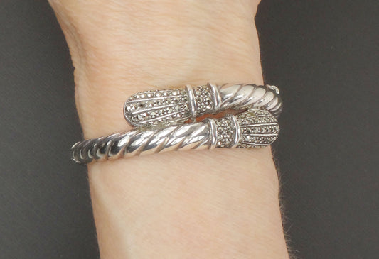 Vintage Sterling Silver Marcasite Snake Bangle Bracelet - 6.5"
