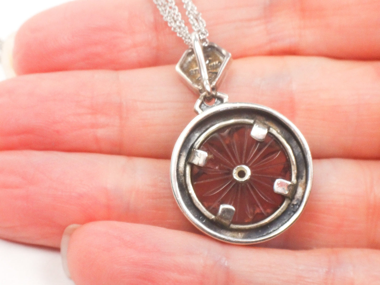 Vintage Judith Jack Sterling Silver Camphor Glass Marcasite Pendant Necklace