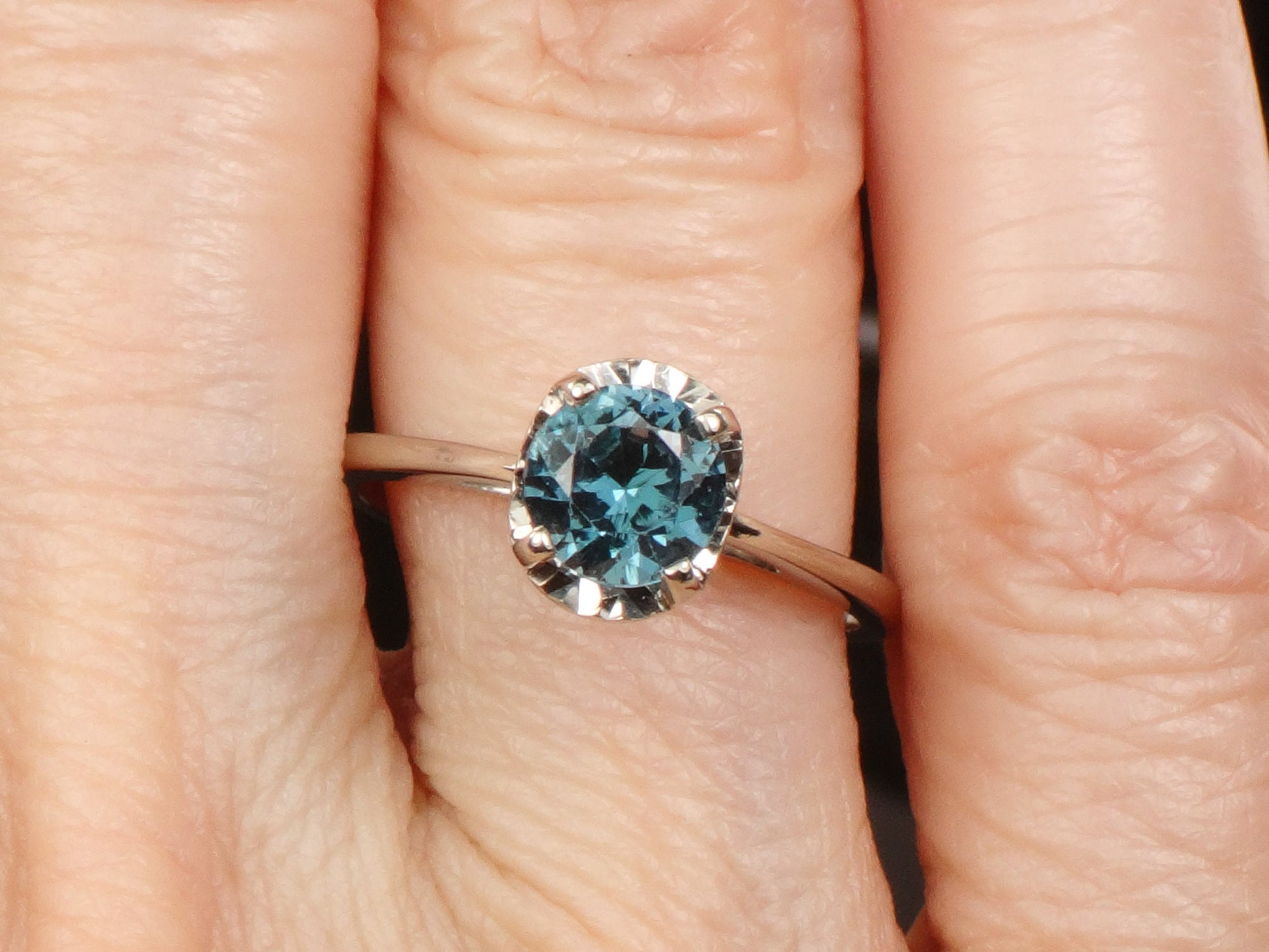 Vintage 14k White Gold Blue Spinel Solitaire Ring, Alternative Engagement Ring, Size 6.5