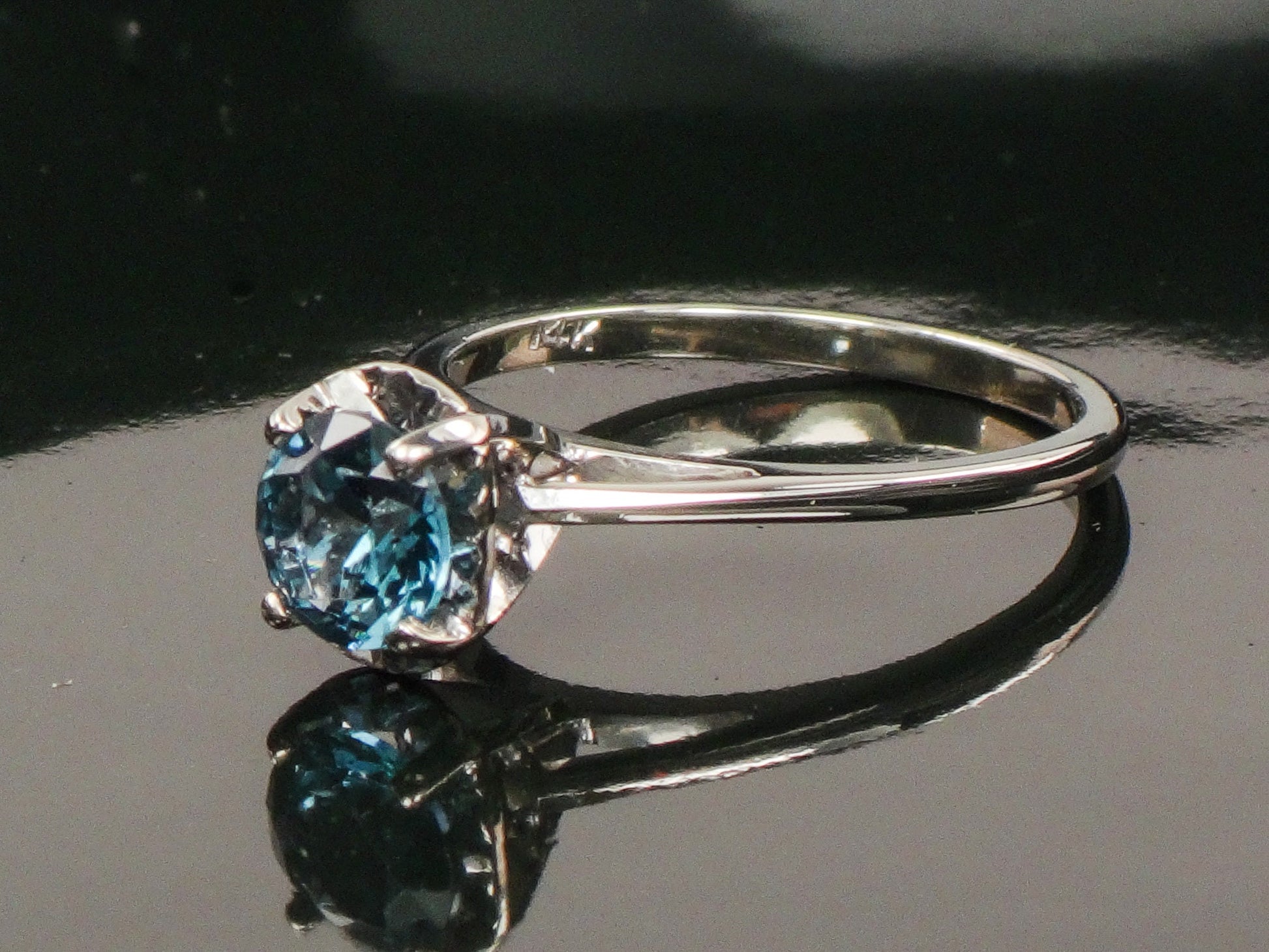Vintage 14k White Gold Blue Spinel Solitaire Ring, Alternative Engagement Ring, Size 6.5