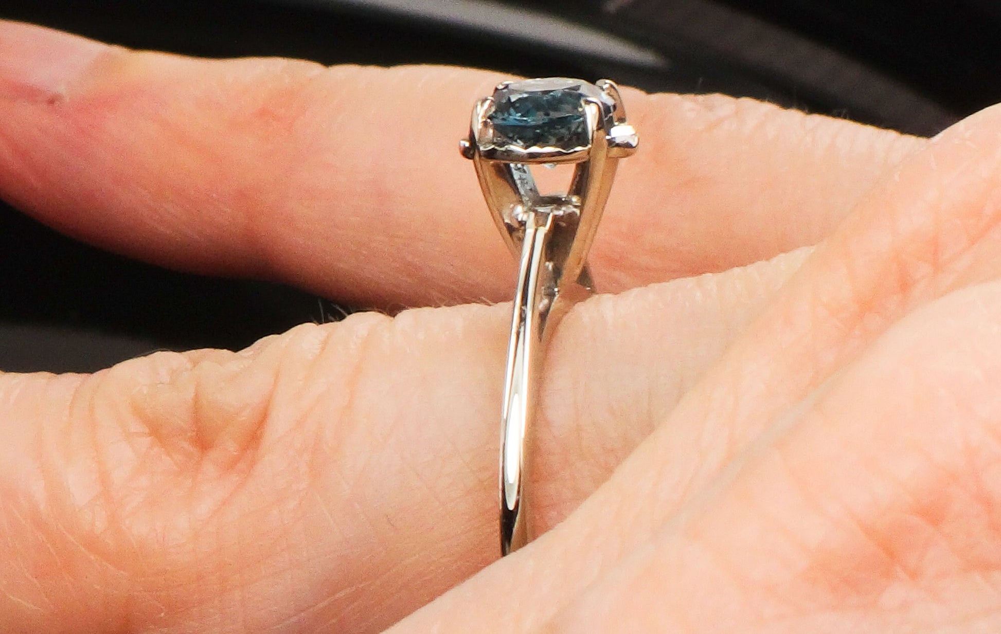 Vintage 14k White Gold Blue Spinel Solitaire Ring, Alternative Engagement Ring, Size 6.5