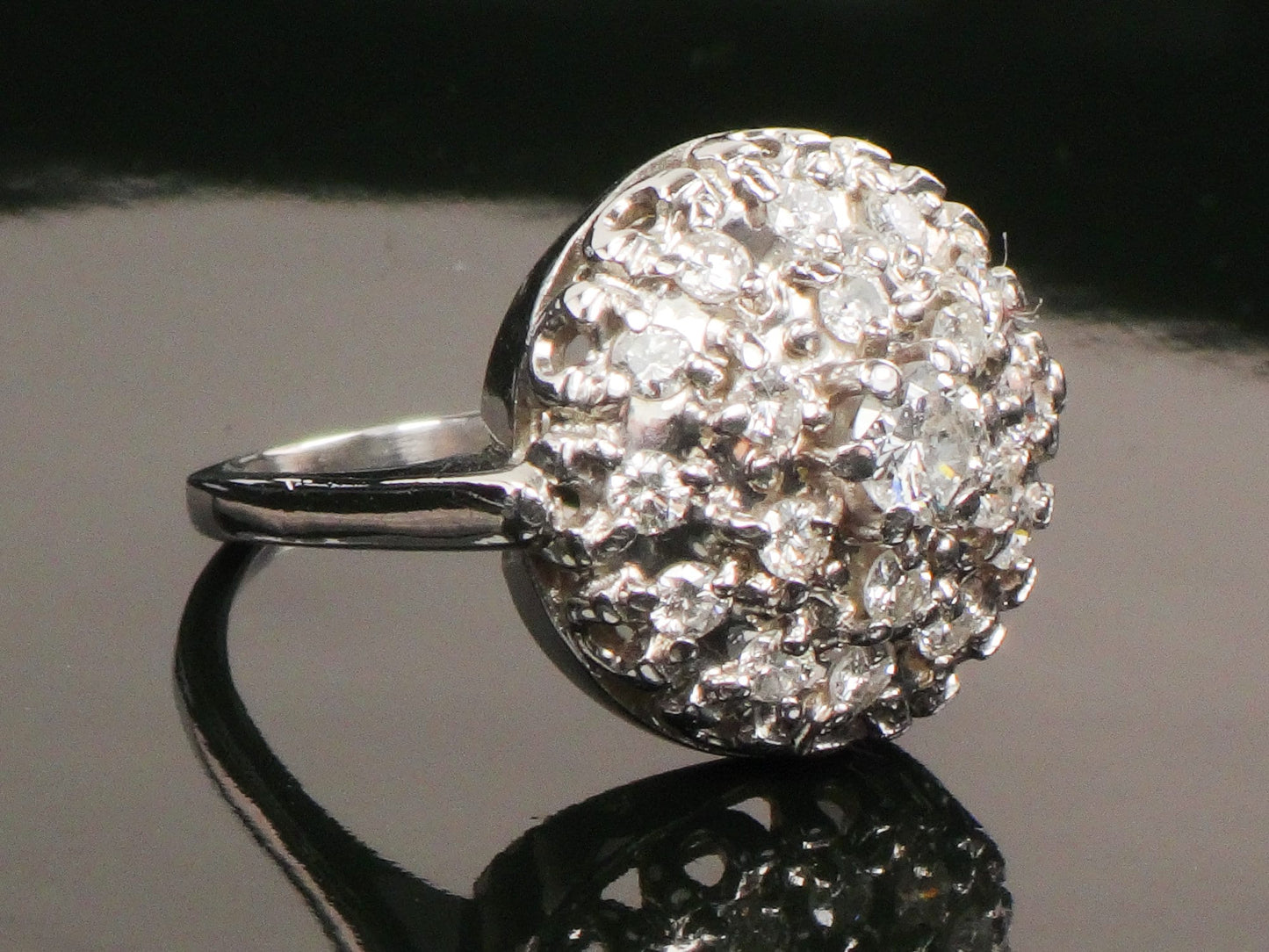 Vintage 14k White Gold Natural Diamond Dome Cluster Ring with Approx 3/4 CT TDW, Size 6.5