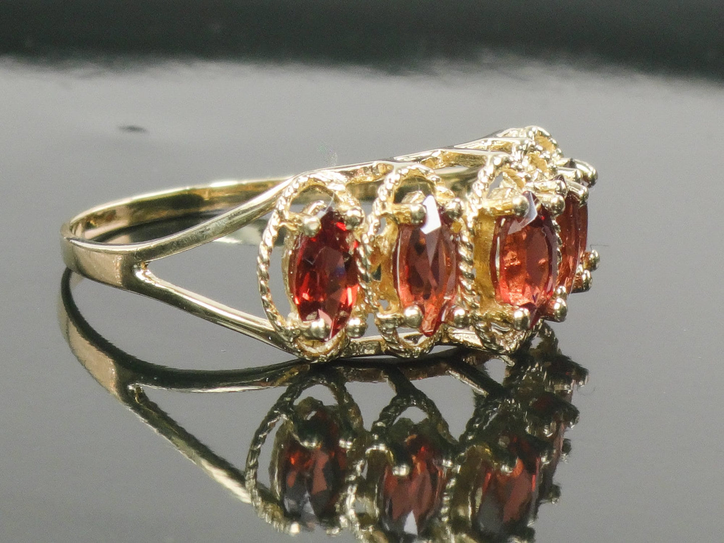 Vintage 10k Yellow Gold Marquise Garnet Ring Red January Birthstone Ring Size 9.5
