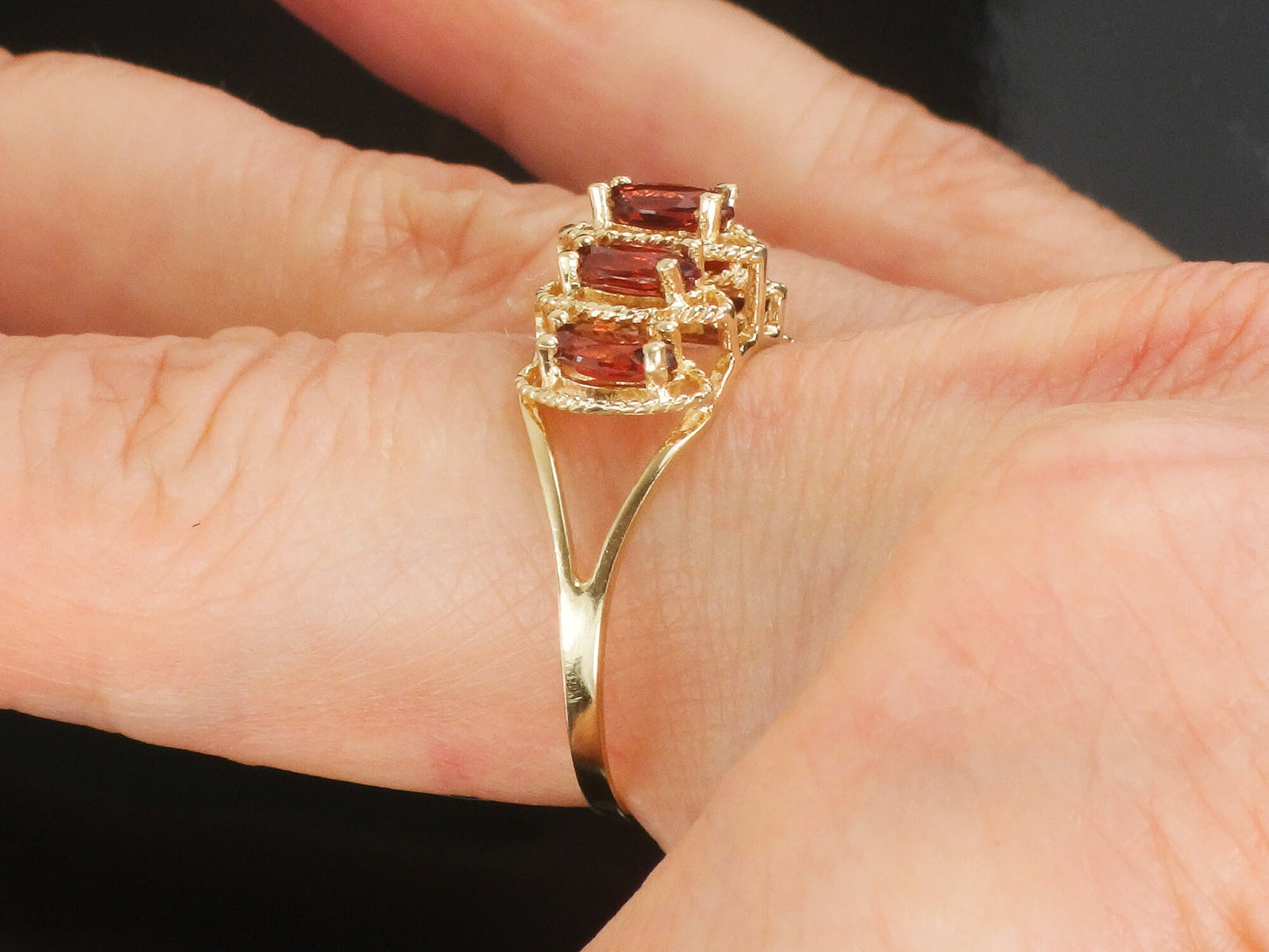Vintage 10k Yellow Gold Marquise Garnet Ring Red January Birthstone Ring Size 9.5