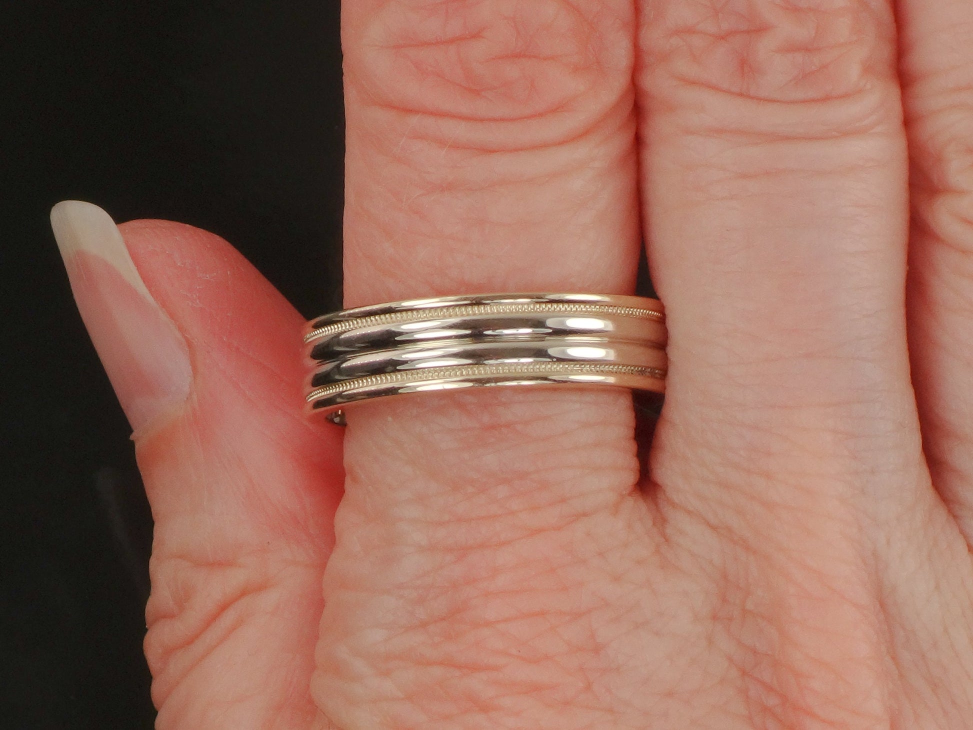 Vintage 14k Two Tone Gold Ribbed Wedding Band - Unisex Size 9.75