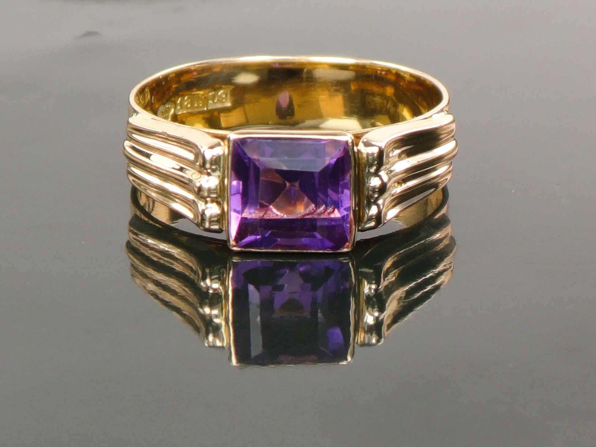 Vintage 18k Yellow Gold Natural Amethyst Ring Purple February Birthstone Ring Size 5