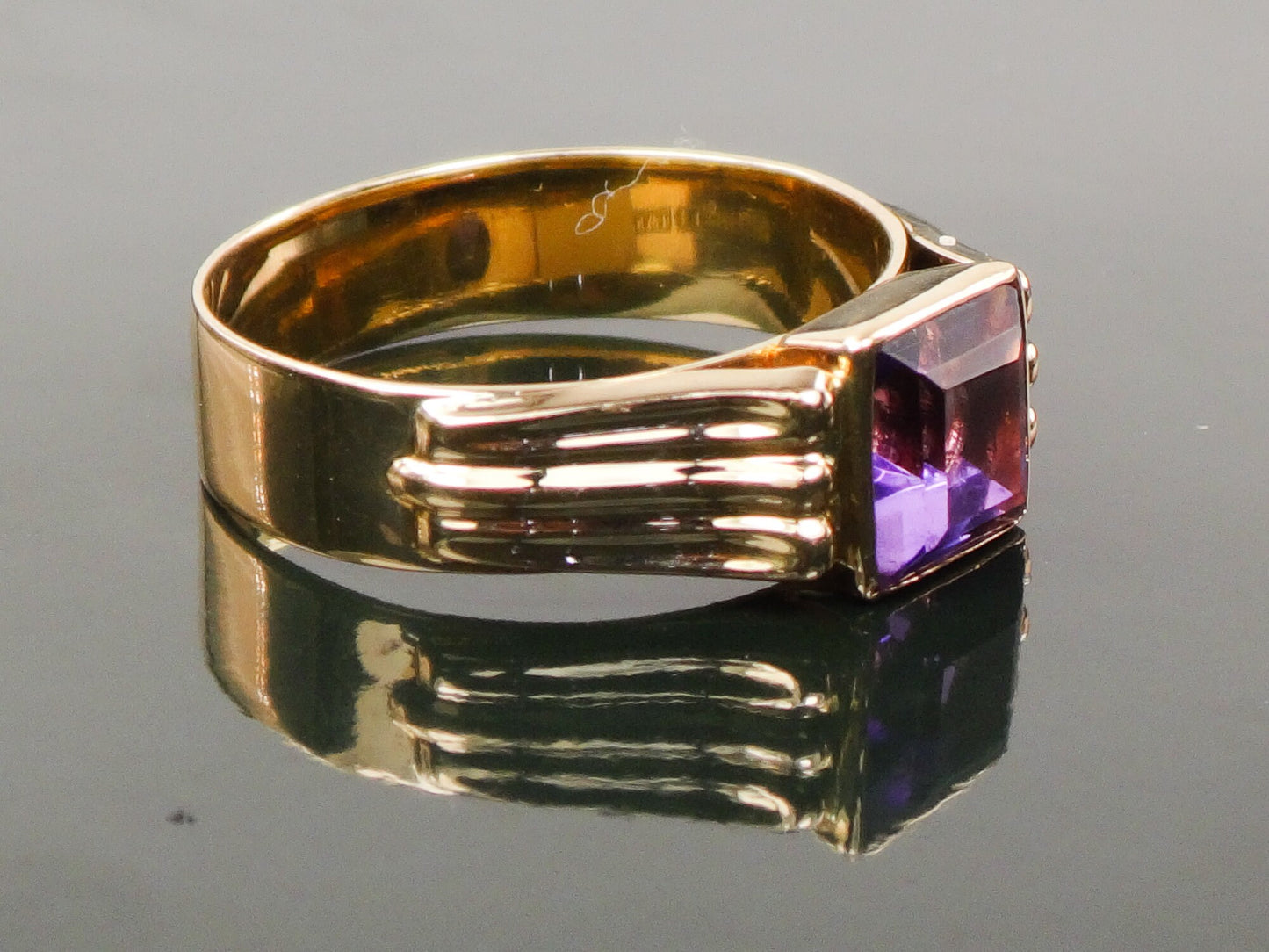 Vintage 18k Yellow Gold Natural Amethyst Ring Purple February Birthstone Ring Size 5