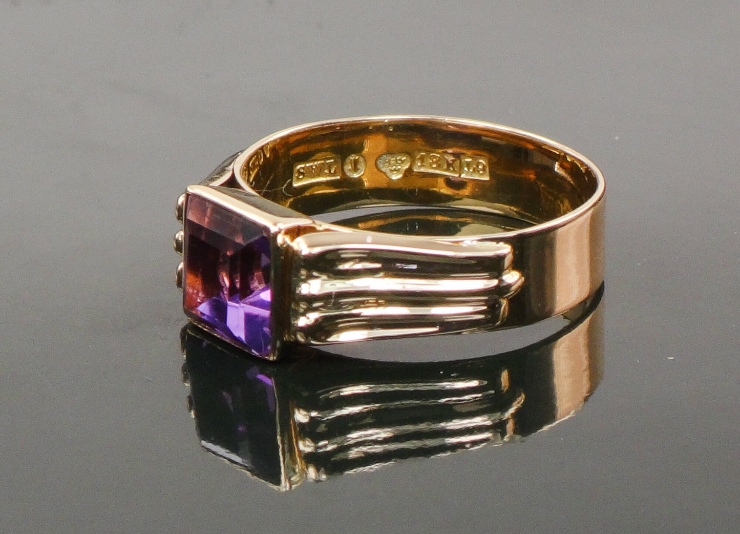 Vintage 18k Yellow Gold Natural Amethyst Ring Purple February Birthstone Ring Size 5