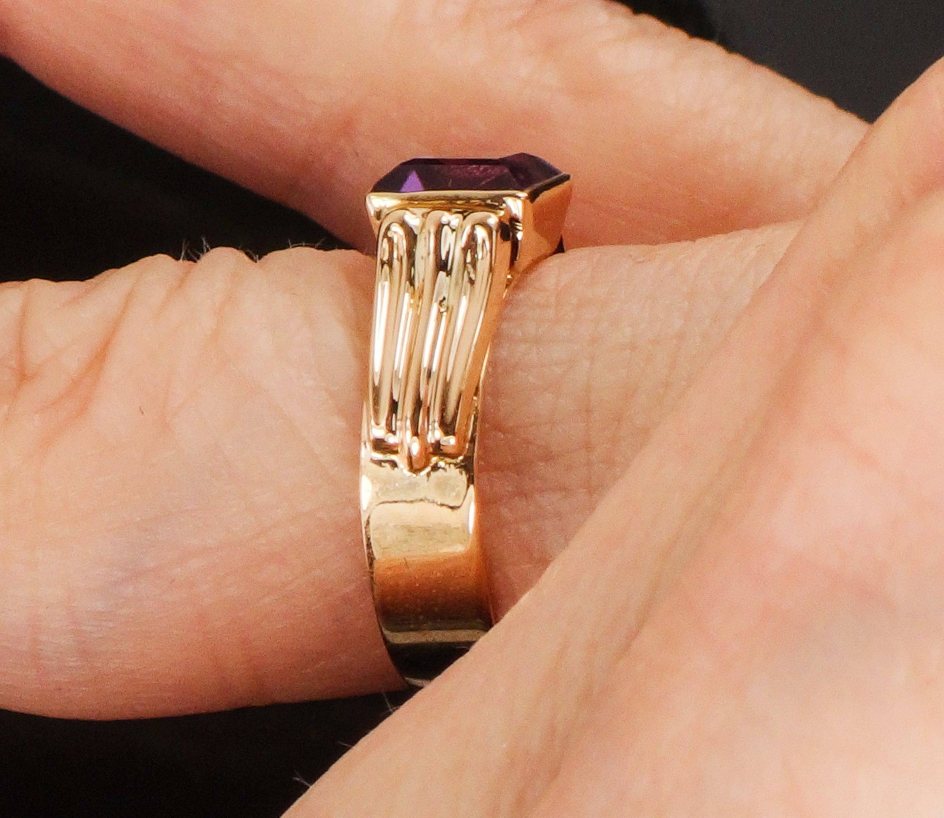 Vintage 18k Yellow Gold Natural Amethyst Ring Purple February Birthstone Ring Size 5
