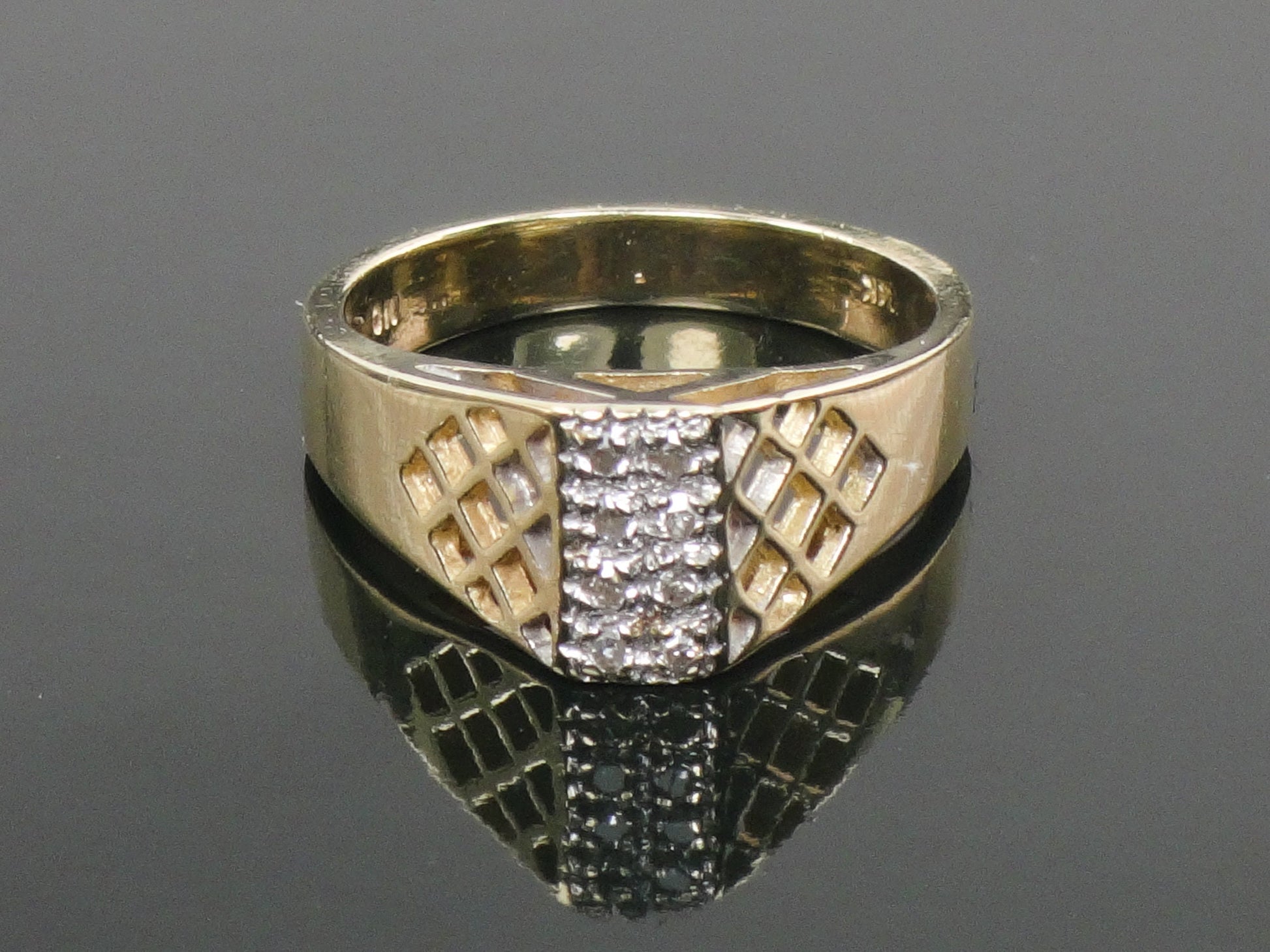 Vintage 14k Yellow Gold Natural Diamond Pierced Band Ring Size 5.75