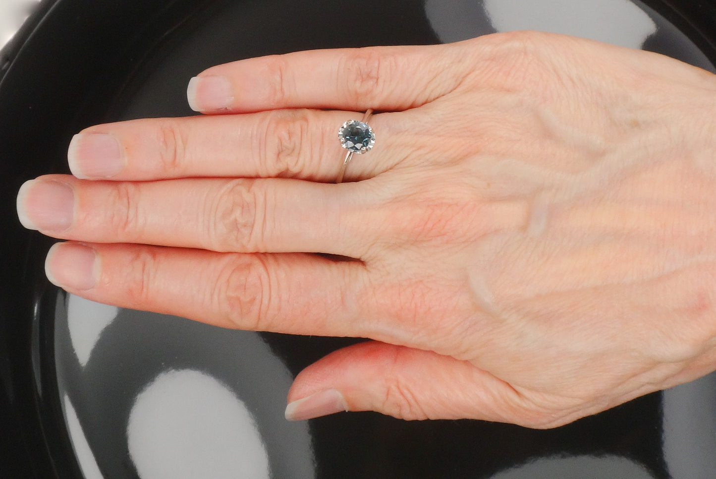 Vintage 14k White Gold Blue Spinel Solitaire Ring, Alternative Engagement Ring, Size 6.5