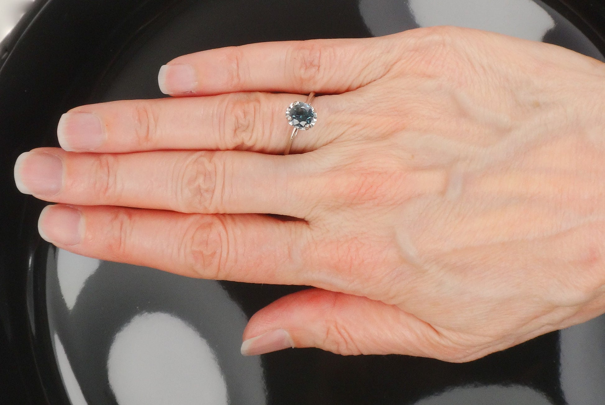 Vintage 14k White Gold Blue Spinel Solitaire Ring, Alternative Engagement Ring, Size 6.5