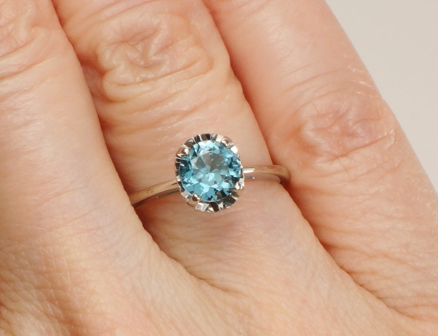 Vintage 14k White Gold Blue Spinel Solitaire Ring, Alternative Engagement Ring, Size 6.5